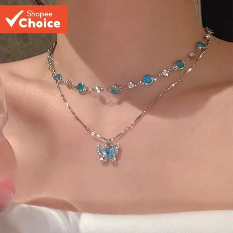 2 cor oceano Original verão legal sentimento borboleta colar acessórios feminino luz luxo nicho clavícula corrente colar