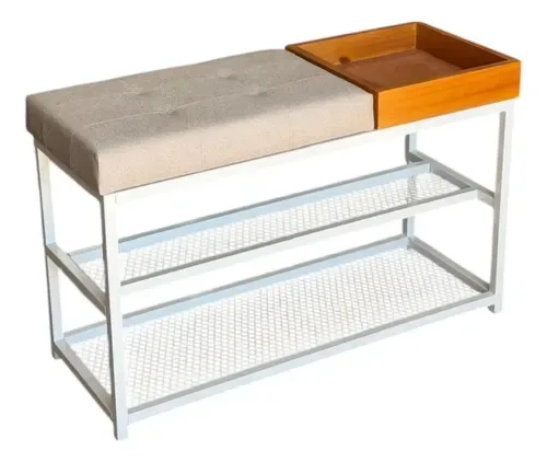 Banco Sapateira C/ Tela Branca 80cm Organizadora 10 Pares