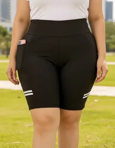 Bermuda Academia Plus Size Fitness Suplex Cós Alto Com Bolso