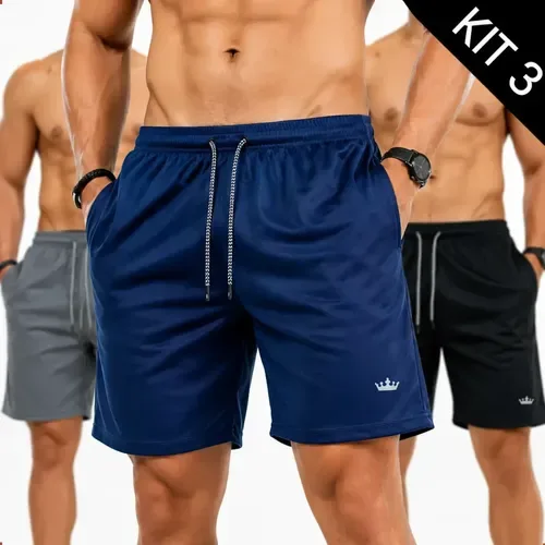 Bermuda Short Kit 3 Masculino Esporte Praia Academia Treino
