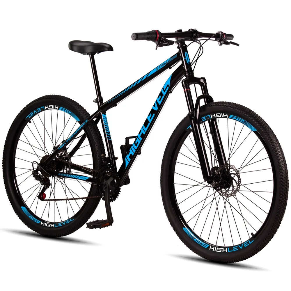 Bicicleta Aro 29 Highlevel Aço Carbono Freios a Disco Suspensão Dianteira 21 Marchas