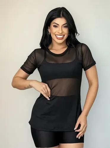 Blusa Tule Camiseta Feminina Academia Fitness