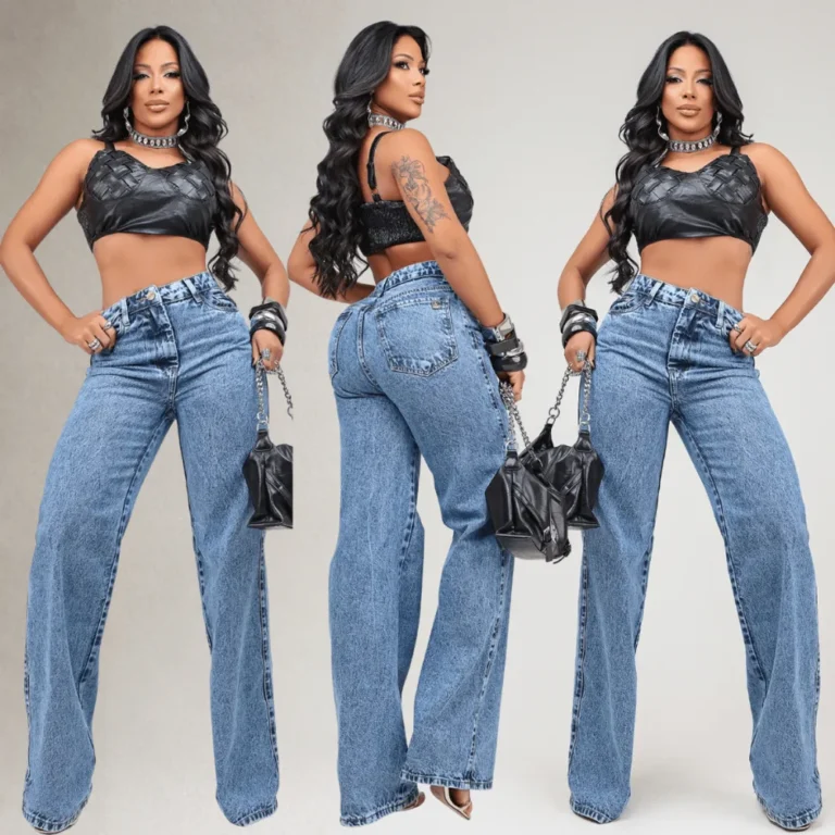 Calça Wid Leg Jeans Feminina Cintura Alta 100% Algodão Premium