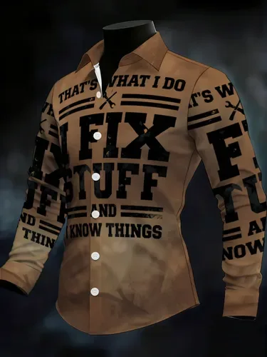 Camisa Masculina De Manga Comprida Com Estampa De Vestuário