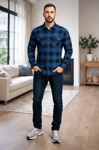 Camisa Masculina Xadrez Manga Longa Com Bolsos Flanelada