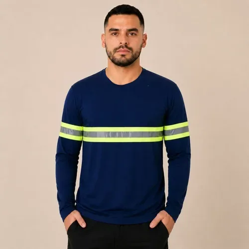 Camiseta Manga Longa Com Faixa Refletiva Construção Rodovia