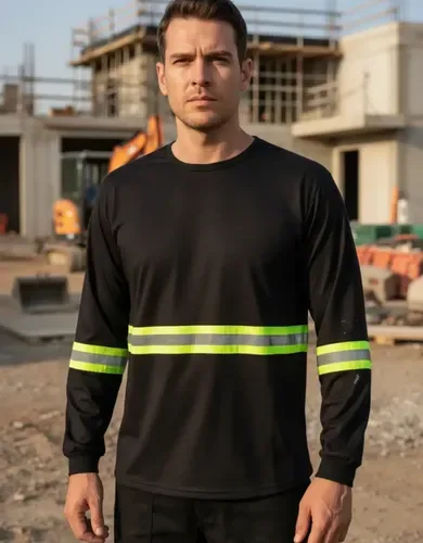 Camiseta Manga Longa Com Faixa Refletiva Malha Fria Trabalho