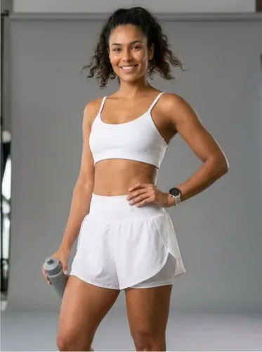 Conjunto Feminino Academia Top Short Duplo Cintura Alta
