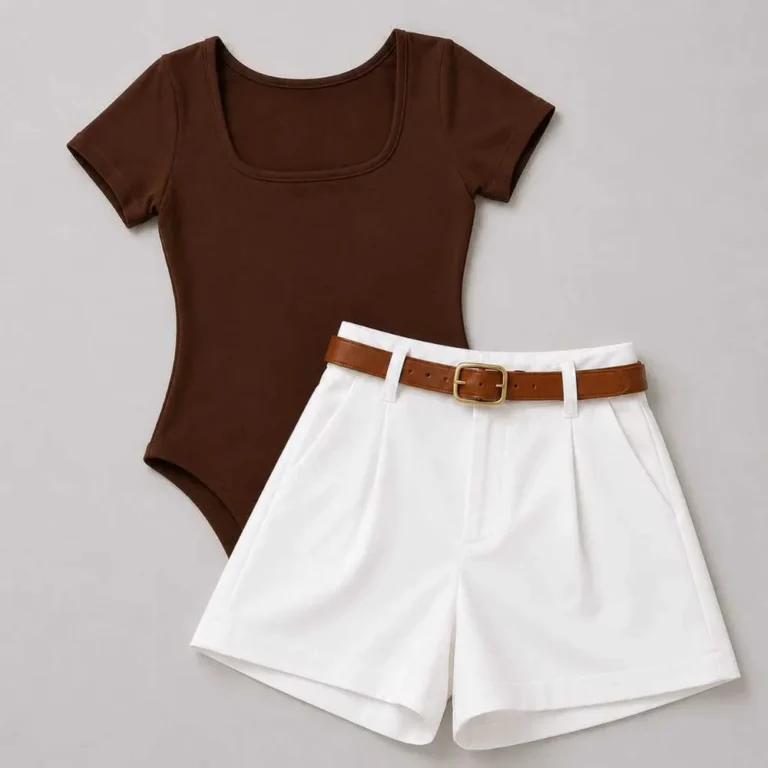 Conjunto Feminino Body Quadrado+Short Alfaiataria Com Bolso e Cinto Moda Casual