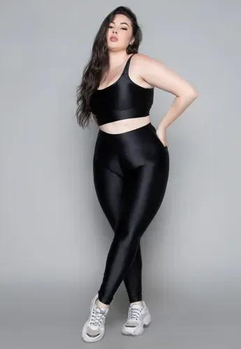 Conjunto Fitness Feminino Plus Size Calça E Top Cintura Alta