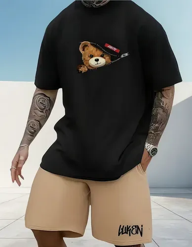 Conjunto Masculino Urso Zipe Luken Bermuda Masculina Moletom