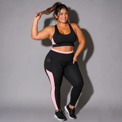 Conjunto Plus Size Academia Top E Calça Roupa Fitness Bolso