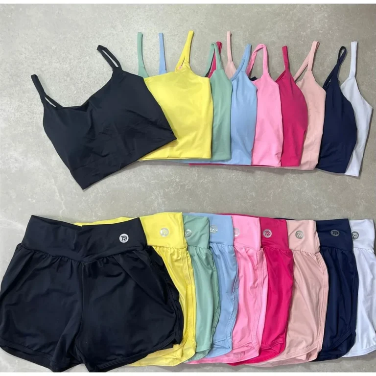 Conjunto Short Duplo+Top Alcinha Com Bojo Para Treinos Esportivos No Geral