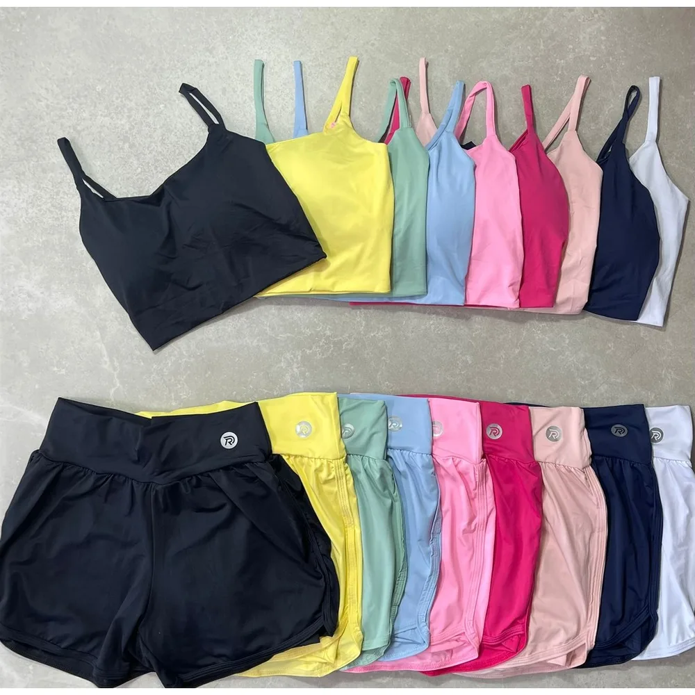 Conjunto Short Duplo+Top Alcinha Com Bojo Para Treinos Esportivos No Geral