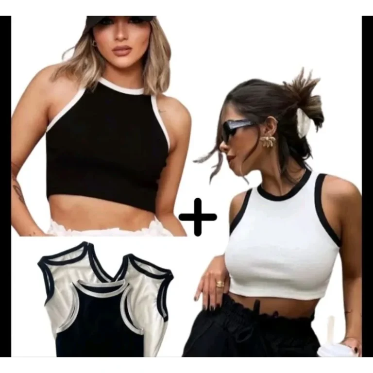 Crooped Bicolor preto e branco Regata Lançamento Réveillon Modinha