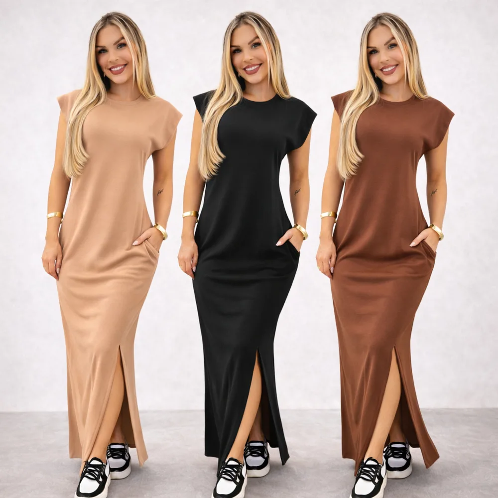 Encontre o Vestido Perfeito: Vestido Longo Casual Feminino Ribana Canelada