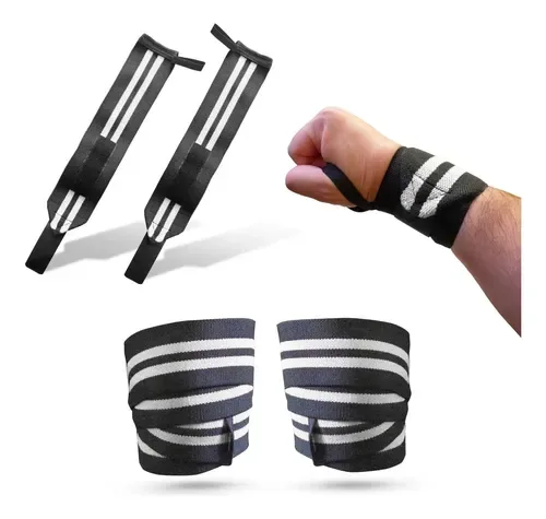 Faixa Joelho Elástica Top + Munhequeira Crossfit Faixa Pulso