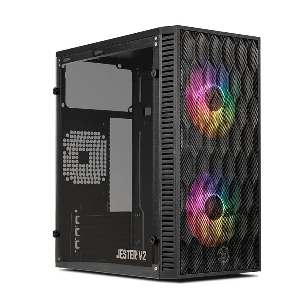 Gabinete Gamer TGT Jester V2 Rainbow Mini-Tower Lateral de Acrilico c/2 Fans, Preto TGT-JSRV2-BKGF02