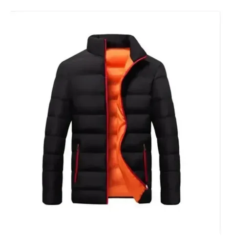 Jaqueta Acolchoada Masculina Grossa De Inverno Com Gola Alta