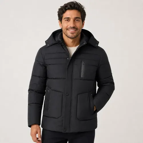 Jaqueta Acolchoada Masculina Inverno Capuz Removível Moda