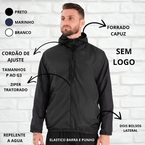 Jaqueta Corta Vento Liso Unissex Esportivo Capuz E Bolsos