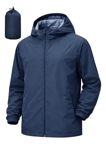 Jaqueta Corta-vento Masculina Impermeável Com Capuz Dobrável