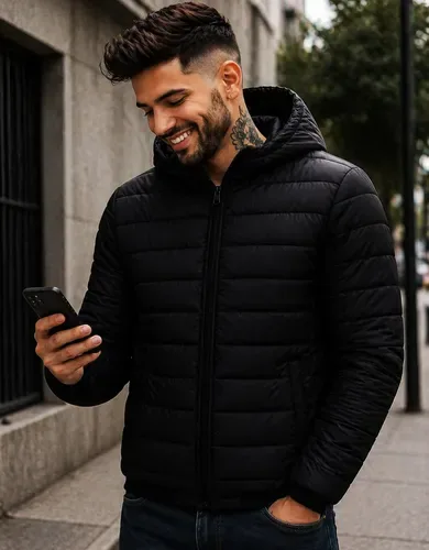 Jaqueta Masculina De Nylon Preta 70% Acolchoada Moderna Luxo