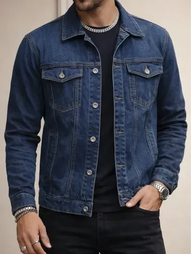 Jaqueta Masculina Jeans Manga Longa De Botões Oversized Top