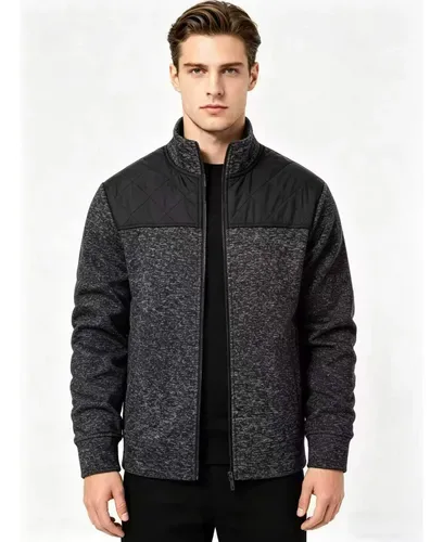 Jaqueta Masculina Tricô Casaco Com Bolso Ziper Fit Casual