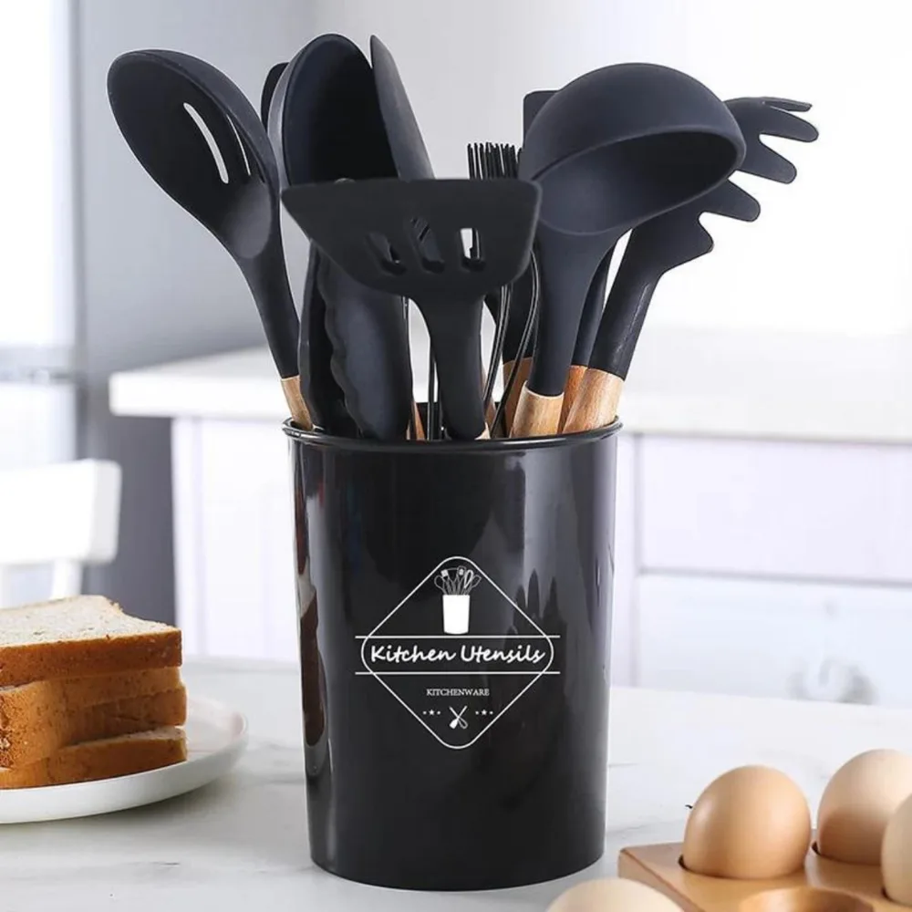 Jogo Kit 12 Peças Utensílios De Cozinha De Silicone Cabo Madeira: O Completo para a Sua Cozinha