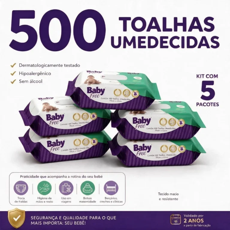 Kit 05 pacotes de Toalhas Umedecidas/ Lenços Baby free c/100- (sem tampa flip-top)