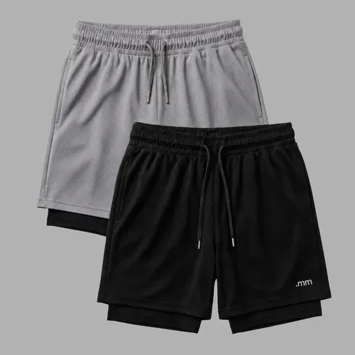 Kit 2 Bermudas 2 Em 1 Short Duplo Masculino Academia Treino