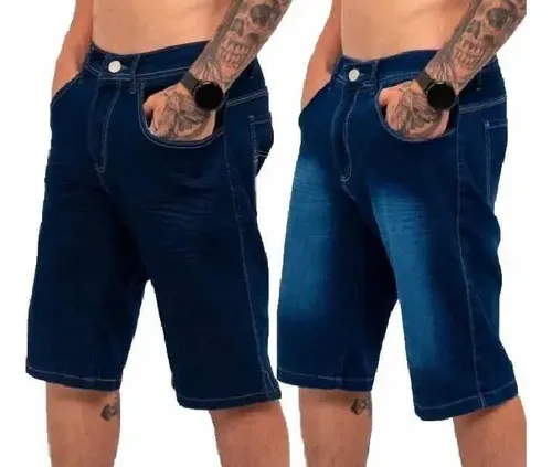 Kit 2 Bermudas Masculinas Jeans C Lycra Slim Fit