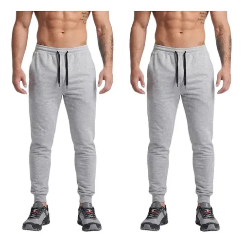 Kit 2 Calça Moletom Com Bolso Slim Jogger Masculina Básica