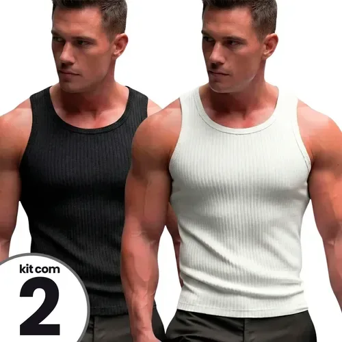 Kit 2 Regatas Americana Canelada Masculina Justa Moda Treino