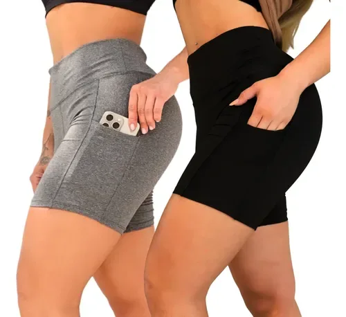 Kit 2 Shorts Bermuda Feminina Fitness Academia Bolso Lateral