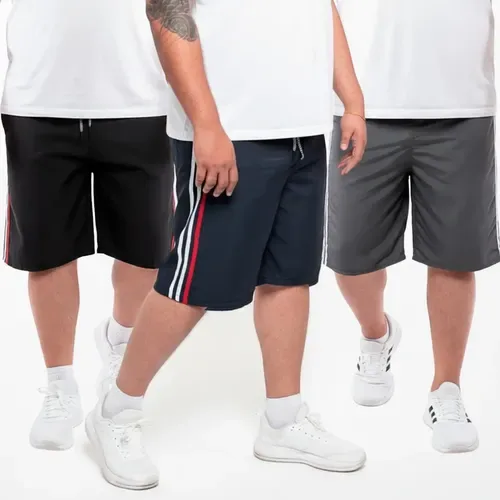 Kit 3 Bermuda Plus Size Popular Tactel Leve Casual Esportivo
