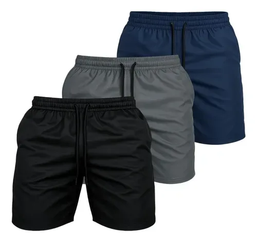 Kit 3 Bermuda Tactel Masculina Grossa Fitness Com 3 Bolsos