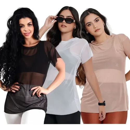 Kit 3 Blusas De Tule Academia Fitness 10736