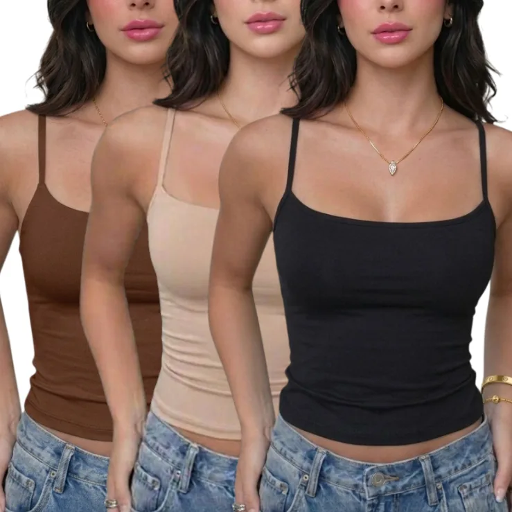 kit 3 Blusinha de Alcinha Feminina Básica Suplex Justa Moda Verão que sustenta sem sutiã e modela o corpo