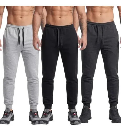 Kit 3 Calça Moletom Jogger Masculina Com Bolso Lisa Conforto