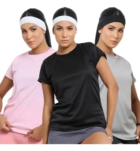 Kit 3 Camiseta Academia Feminina Camisa Dry Fit Blusa Barata