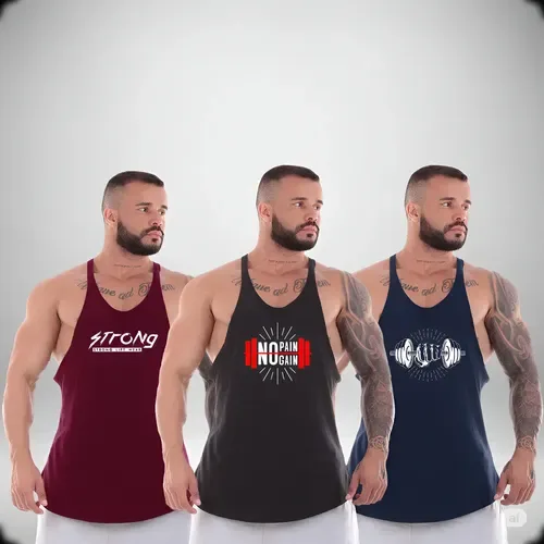 Kit 3 Camiseta Camisa Regata Masculina Cavada Treino Fitness