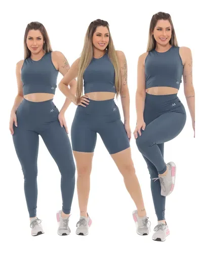 Kit 3 Peças- Cropped+bermuda+legging Blackout
