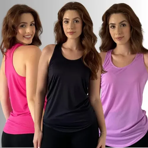 Kit 3 Regata Feminina Dry Fit Roupa Academia Blusa Fitness