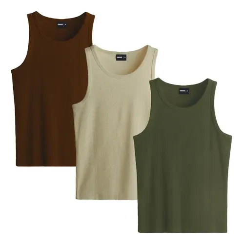 Kit 3 Regata Masculina Canelada Americana Algodão Elastano