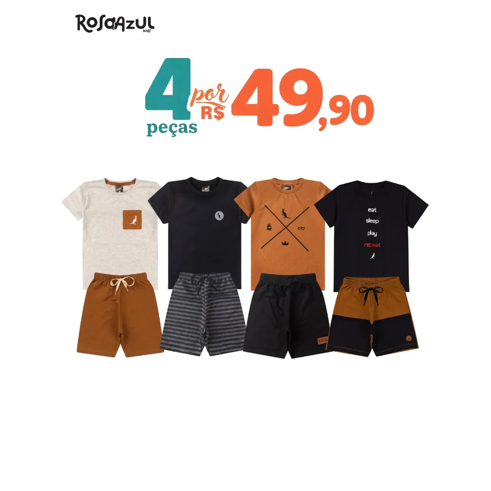 Kit 4 Peças Conjunto Infantil Bebê Menino Verão Algodão: A Melhor Opção para o Verão do Seu Pequeno!