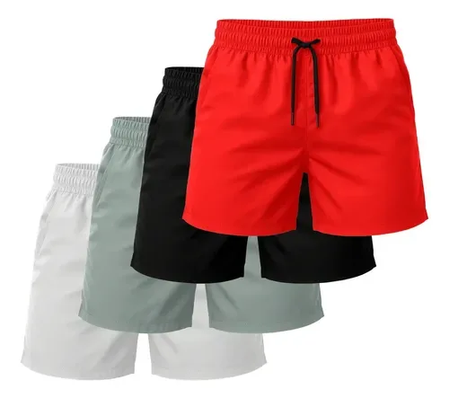 Kit 4 Short Tactel Leve Moda Praia Liso Bermuda Masculina