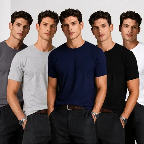 Kit 5 Camiseta Masculina Básica Slim Fit Algodão