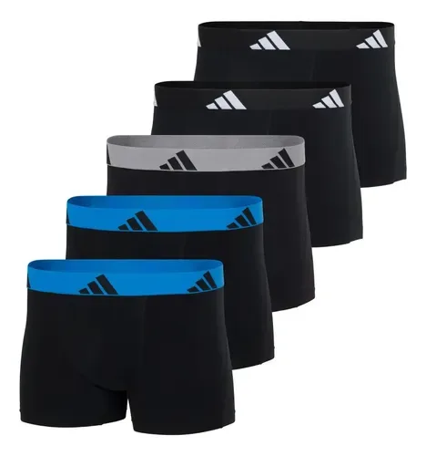 Kit 5 Cuecas Boxer adidas Algodão Elastano Cós Colorido Lisa